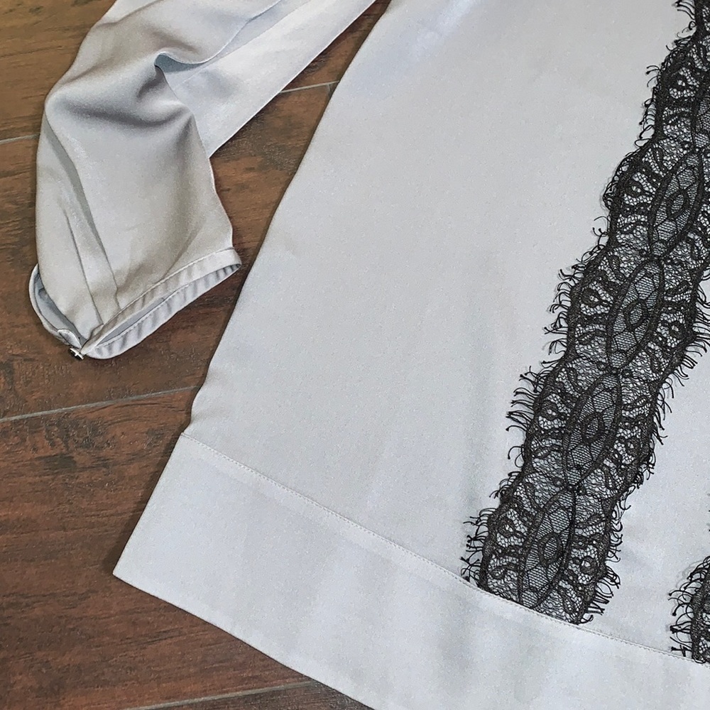 J. Crew Gray Blouse with Black Lace, sz Medium - Picture 11 of 16